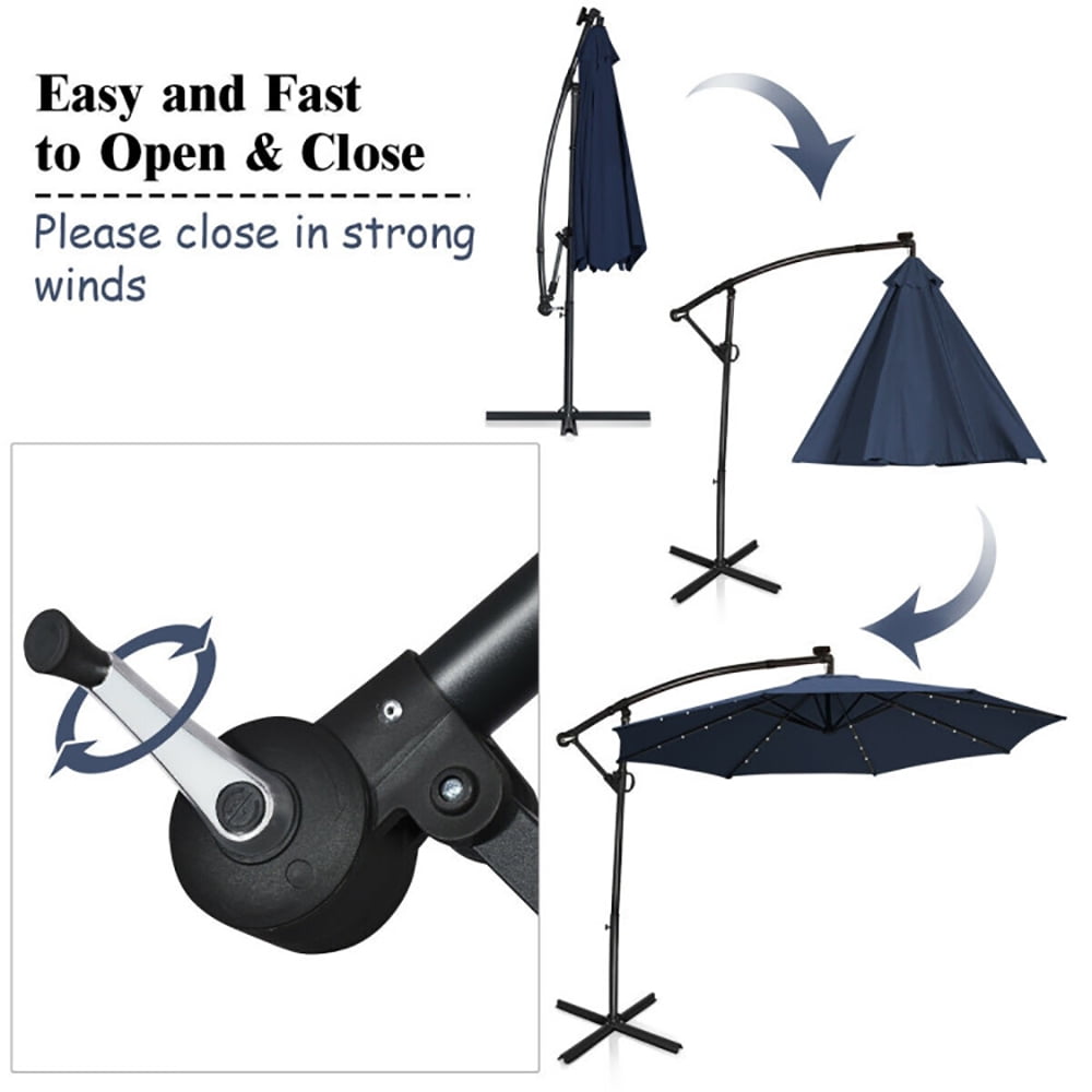 Aimee Lii 10 ft 360° Rotation Solar Powered LED Patio Offset Umbrella without Weight Base, Table Umbrella Outdoor Patio, Navy Aimee Lii 10 ft 360° Rotation Solar Powered LED Patio Offset Umbrella without Weight Base, Table Umbrella Outdoor Patio, Navy