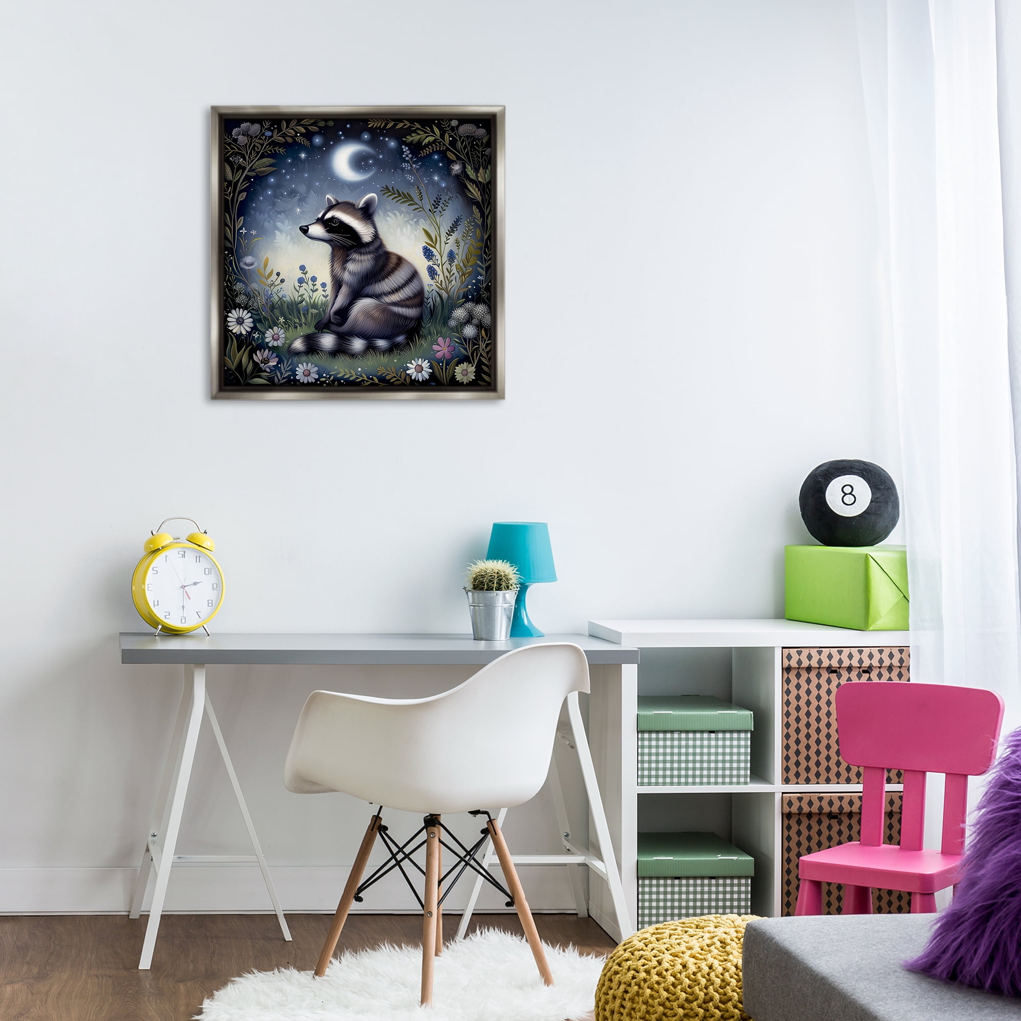 Stupell Industries Raccoon Under Night Forest Animals Painting Gray Floater Framed Canvas Art Print Wall Art, 25 x 25