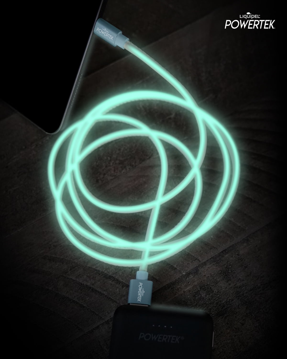 Liquipel Powertek Glow in Dark Cable lightning - Blue
