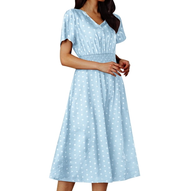 WILLBEST Vestidos Cortos Para Mujer, Vestido De Verano Para Mujer 2024, Vestido Bohemio Con Vuelo, Elegante Vestido De Manga Corta Con Cinturón, Vestido Maxi Para Vacaciones En La Playa