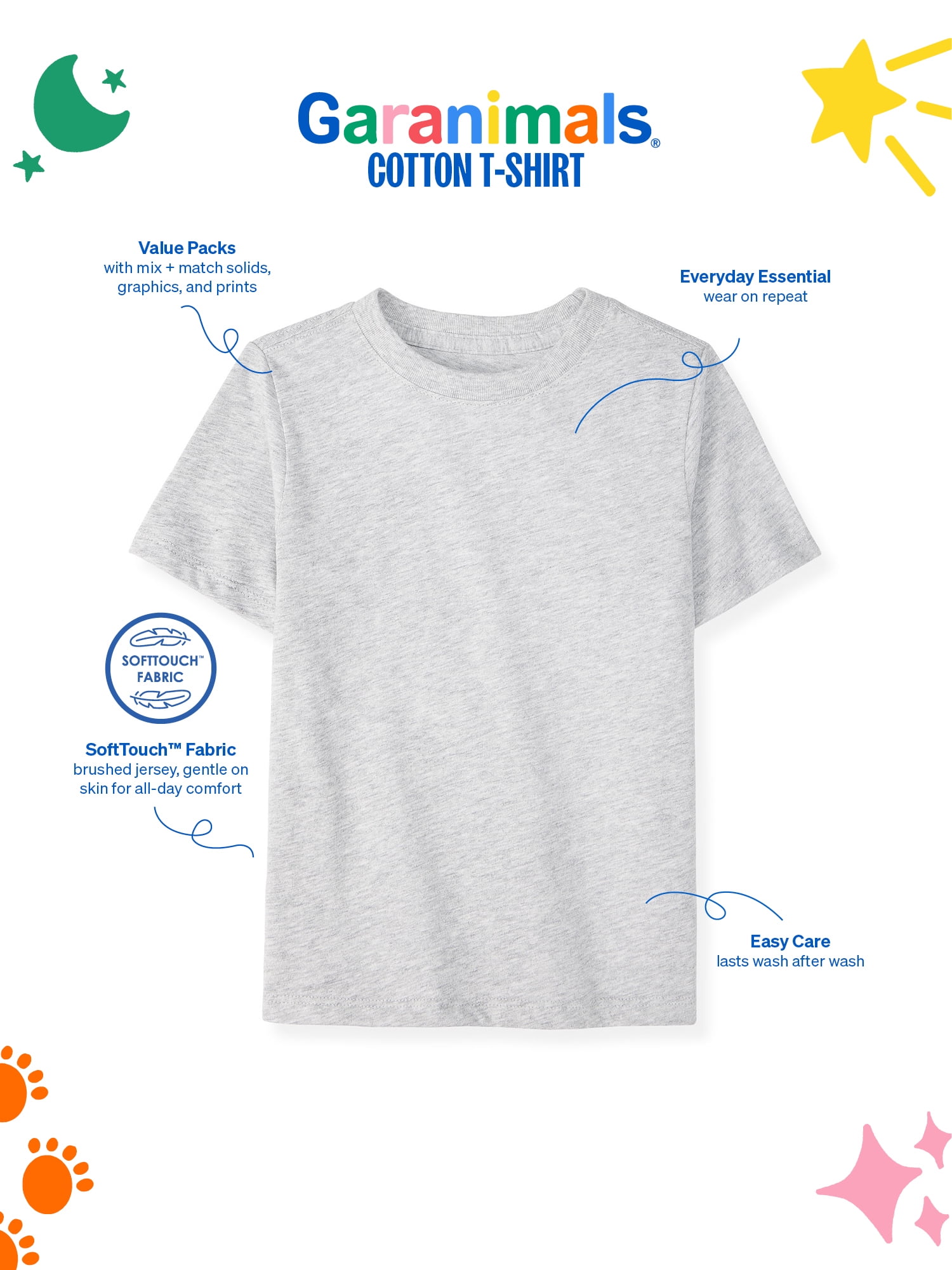 Garanimals Newborn, Baby & Toddler Boy Cotton Short-Sleeve Solid T-Shirts, 3-Pack, Sizes 0-6T