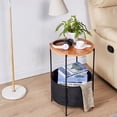 thumbnail image 4 of Small End Table, Sofa Side Table/Fabric Storage Basket, Round Coffee Table, Vintage Snack Table, Industrial Bedside Table, Metal Nightst/Detachable Wood Tray for Living Room Bedroom Balcony, 4 of 6