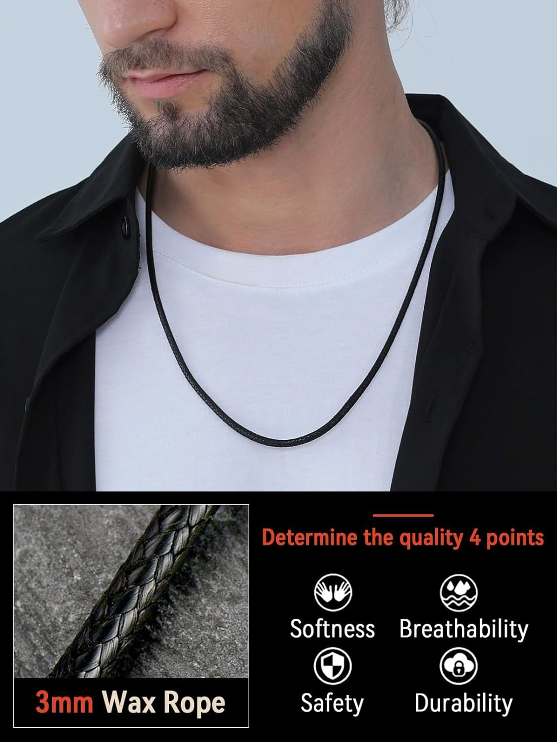 Braided Leather 2Mm/3Mm Necklace Cord For Men With Stainless Steel Snap Clasp, Waterproof Woven Wax Rope Chain For Pendant With Delicate Gift Box[o1406]