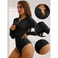 thumbnail image 3 of Unique Bargains Women's Zip Front Full Bodysuit Slim Fit Knit Body Shaper Small Black, 3 of 6