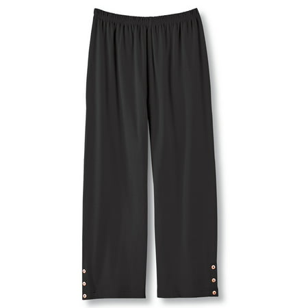 Women's Cotton Elastic Waist Stretch Summer Capri Pants with Button Detail at Hem, Xx-Large, (Best Way To Hem Pants)