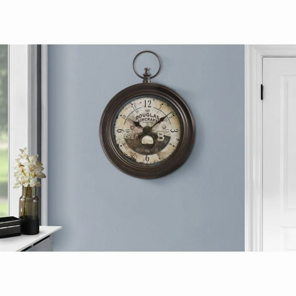 Clocks, 18" Round, Wall Clock, Antique Brown, Traditional