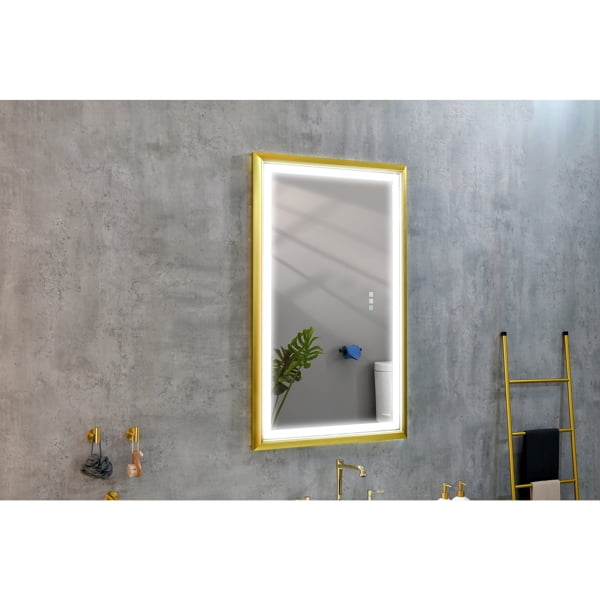 42x24 Inch LED Frontlit Bathroom Mirror with Metal Frame, Wall Mounted Vanity Mirror with Smart Touch Button, Anti-Fog, Memory Function, 3 Colors, Stepless Dimmable Makeup Mirror(Horizontal/Vertical)