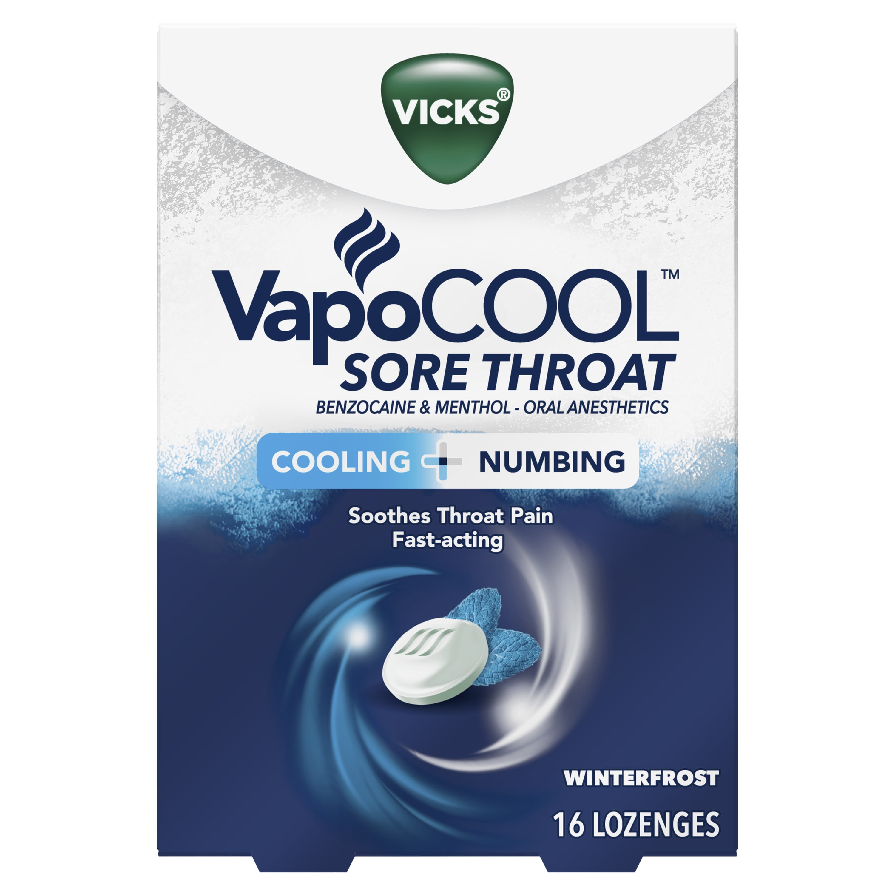 Vicks Vapocool Fast Acting Sore Throat Lozenge, Winterfrost, 16 Ct
