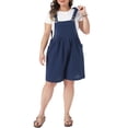 thumbnail image 2 of Agnes Orinda Women's Plus Size Overall Shorts Adjustable Strapes Sleeveless Pleated Jumpsuit Rompers Summer Casual Overalls Shortalls with Pocket 1X Navy Blue, 2 of 6
