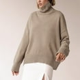 thumbnail image 2 of Women's Long High Neck Solid Ribbed Knit Lightweight Pullover Sweater Top, 2 of 6