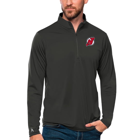 Men's Antigua Charcoal New Jersey Devils Tribute Quarter-Zip Pullover Top