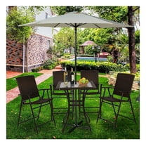 28.5" Outdoor Patio Table, Square Glass Top Rattan Side Table, Weather Resistant Bistro Table for Garden, Deck, Balcony - Mix Brown