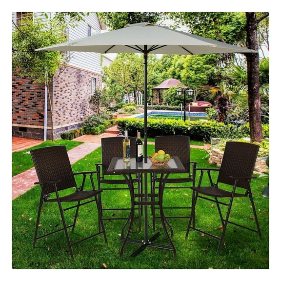 28.5" Outdoor Patio Table, Square Glass Top Rattan Side Table, Weather Resistant Bistro Table for Garden, Deck, Balcony - Mix Brown