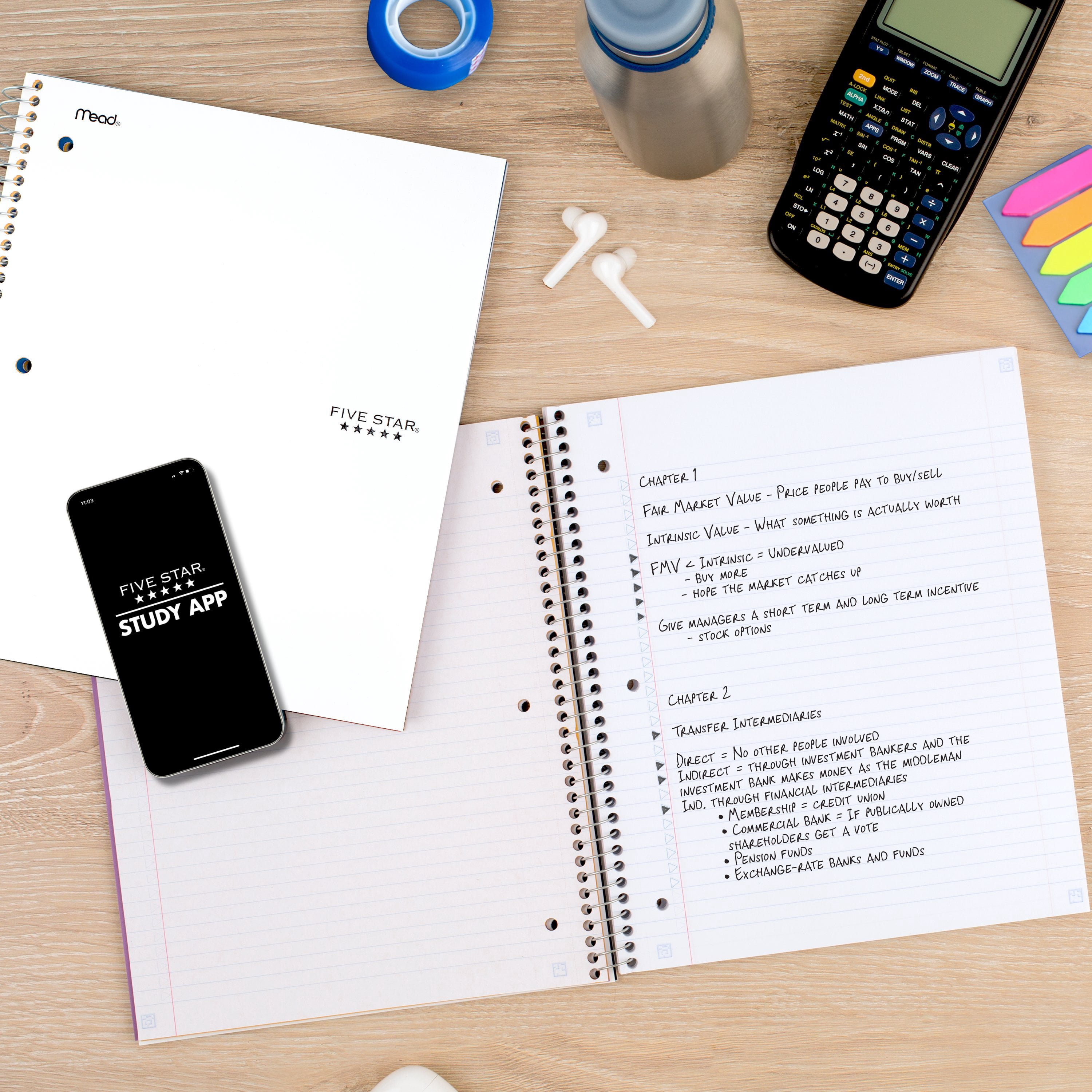 (2 pack) Five Star Spiral Notebook + Study App, 5 Subject, College Ruled, 8.5" x 11", White