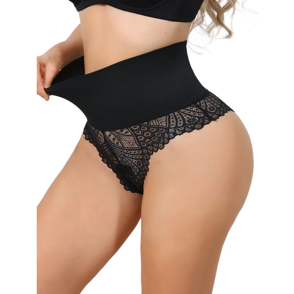 DARING DIVA Women's High Cut Lace Tummy Control Waist Trainers Panties S Black