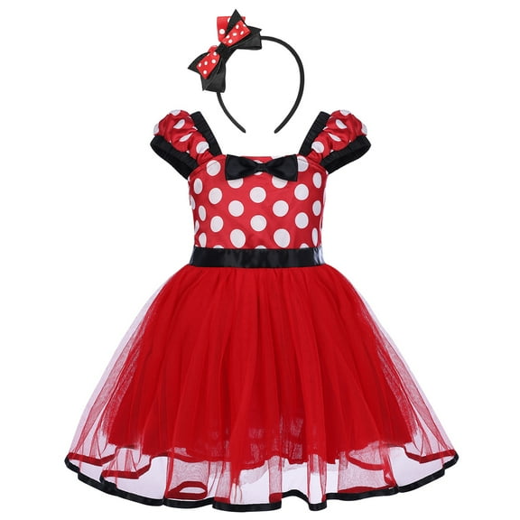 IBTOM CASTLE Toddler Girls Polka Dots Princess Dress up Party Cosplay Pageant Fancy Costume Birthday Tutu Dress Ears Headband Outfit Set 3-4 Years Red