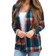 thumbnail image 3 of Xuanfei Women Plaid Print Elbow Patch Long Sleeve Open Front Neck Cardigan Tops, 3 of 4