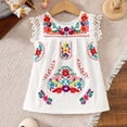 thumbnail image 3 of Ruyang Toddler Girls Mexican Embroidered Dresses Pleated Lace Trim Square Neck Dresses Summer Breathable Cute Sundress, 3 of 10