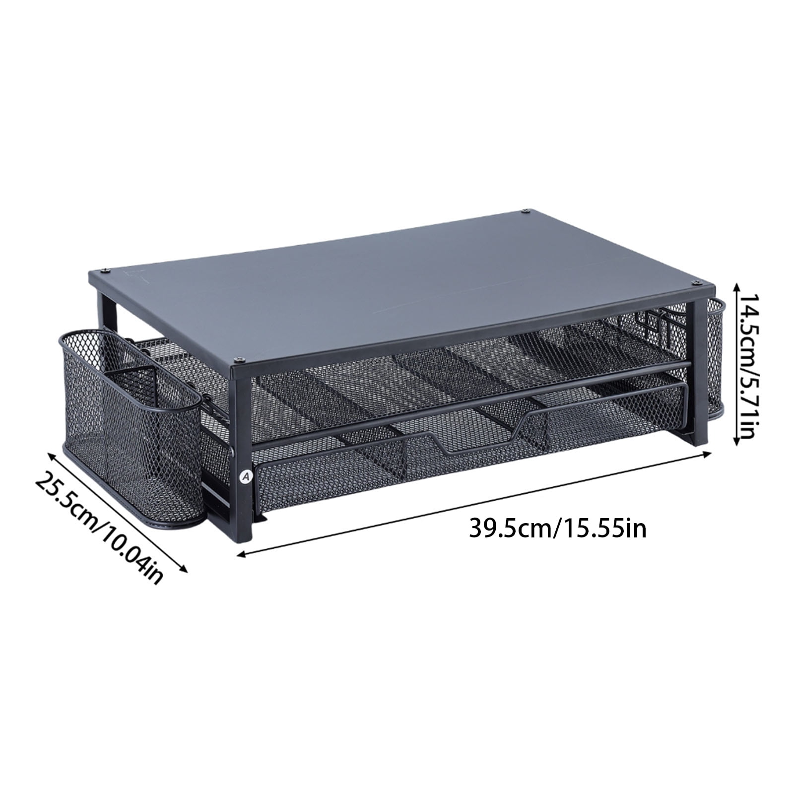 Metal Screen Stand with Ventilation Drawer and Side Storage Computer Monitor Stand Laptop Stand Desk Organiser Shelf