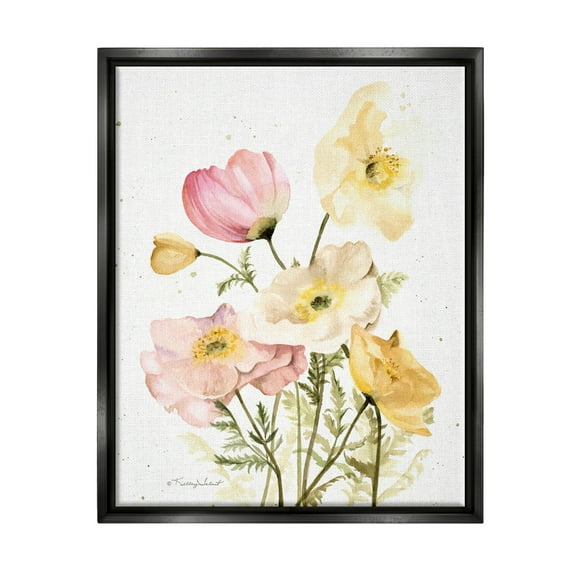 Stupell Industries Pink & Yellow Florals Botanical & Floral Painting Black Floater Framed Canvas Art Print Wall Art, 17 x 21