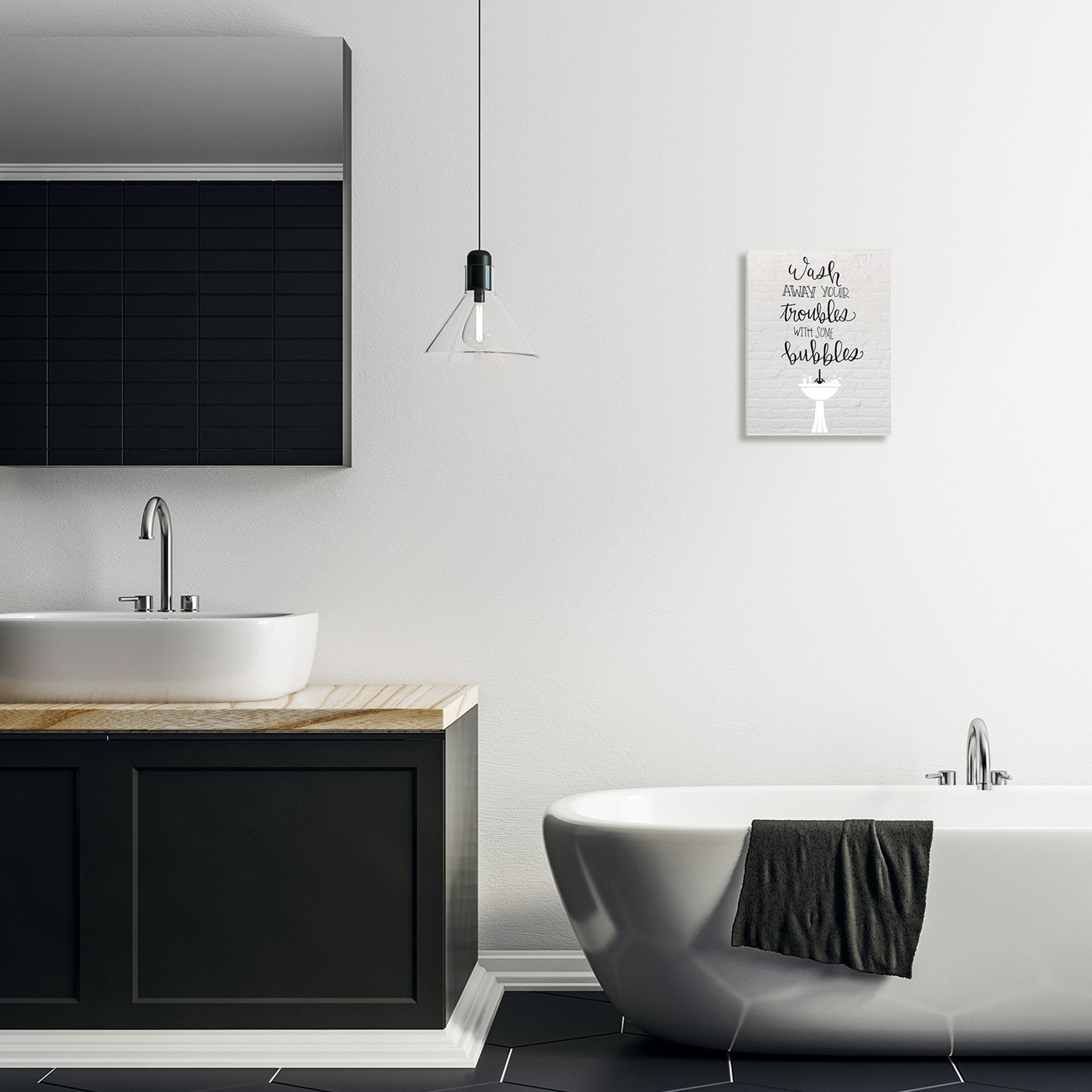 Stupell Industries Wash Troubles With Bubbles Inspirational Bathroom Sink,10 x 15, Design by Amanda Murray