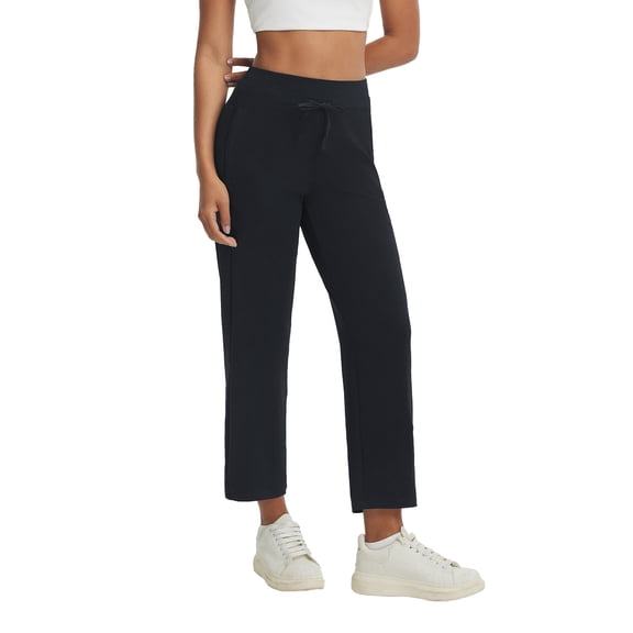 baleaf Womens 25" Petite Pants High Waisted Athletic Pant with Zipper Pockets Travel Golf Work Casual Black L