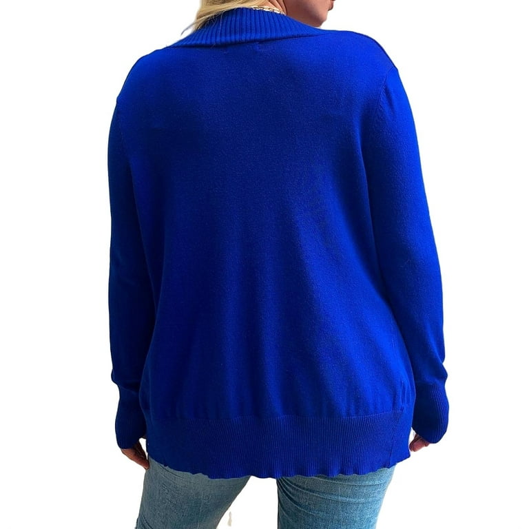 Casual Plain Cardigan Long Sleeve Royal Blue Plus Size Cardigans Women s Plus