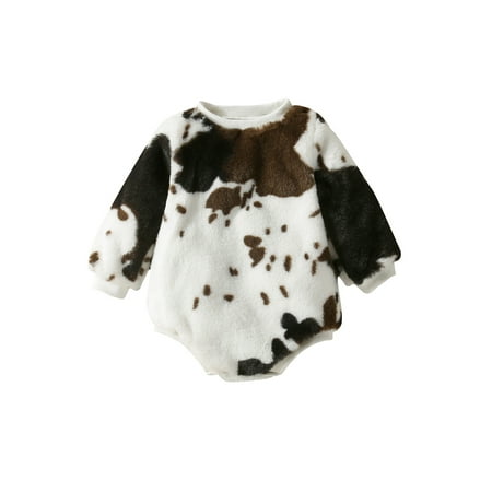 

AMILIEe Toddler Boy Plush Long Sleeve Cow Pattern Romper Thick and Warm Spring Fall Clothing