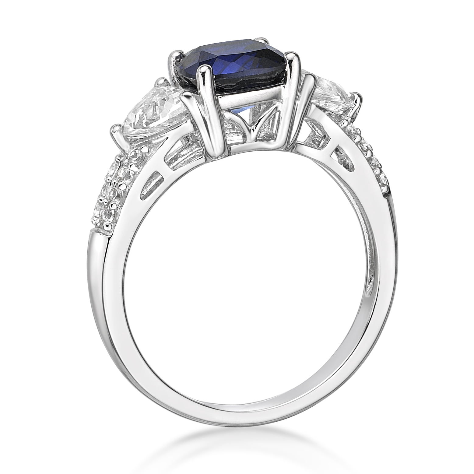 Jay Heart Designs 925 Sterling Silver Created Sapphire and Created White Sapphire Ring