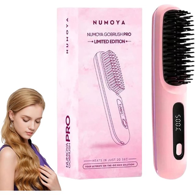 Numoya Go Brush Pro, New Numoya Portable Straightener Brush, Fast Heating Cordless Mini Hair Straightener Brush (Pink)