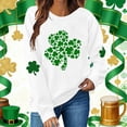 thumbnail image 2 of Soyumi St Patrick’S Day Sweatshirt, Womens Clover Printed Hoodie Shamrock Pullover Irish Theme Casual Long Sleeve Loose Fit Tops Saint Patricks Day Gift Festival Outfit, White, 2 of 6