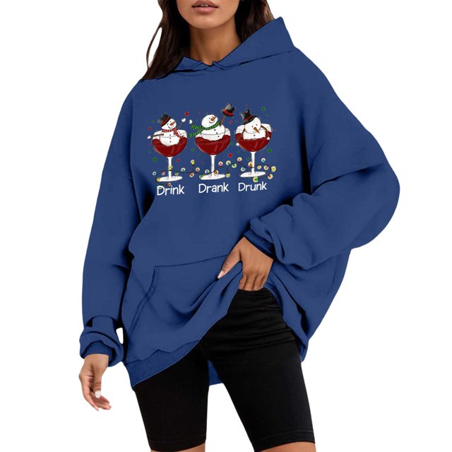 WEAIXIMIUNG Sweatshirts pour Femmes avec Slogans Sweatshirt de Noël pour Femmes Manches Longues Imprimé Lettre Décontracté Motif Mignon Imprimé de Noël Col Rond Pull d'Automne