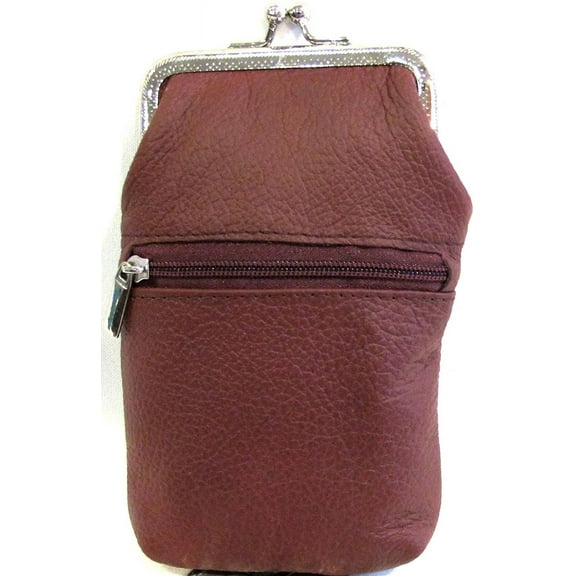 Women 100% Pure Leather Cigarette Case Lighter Pocket Zipper Coin Pouch -4 Color (Wine)