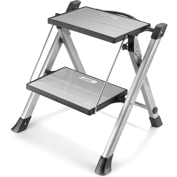 Easy-Close Aluminium Step Stool, Ladder with Non-Skid Feet, Folding Step, Top Step Height