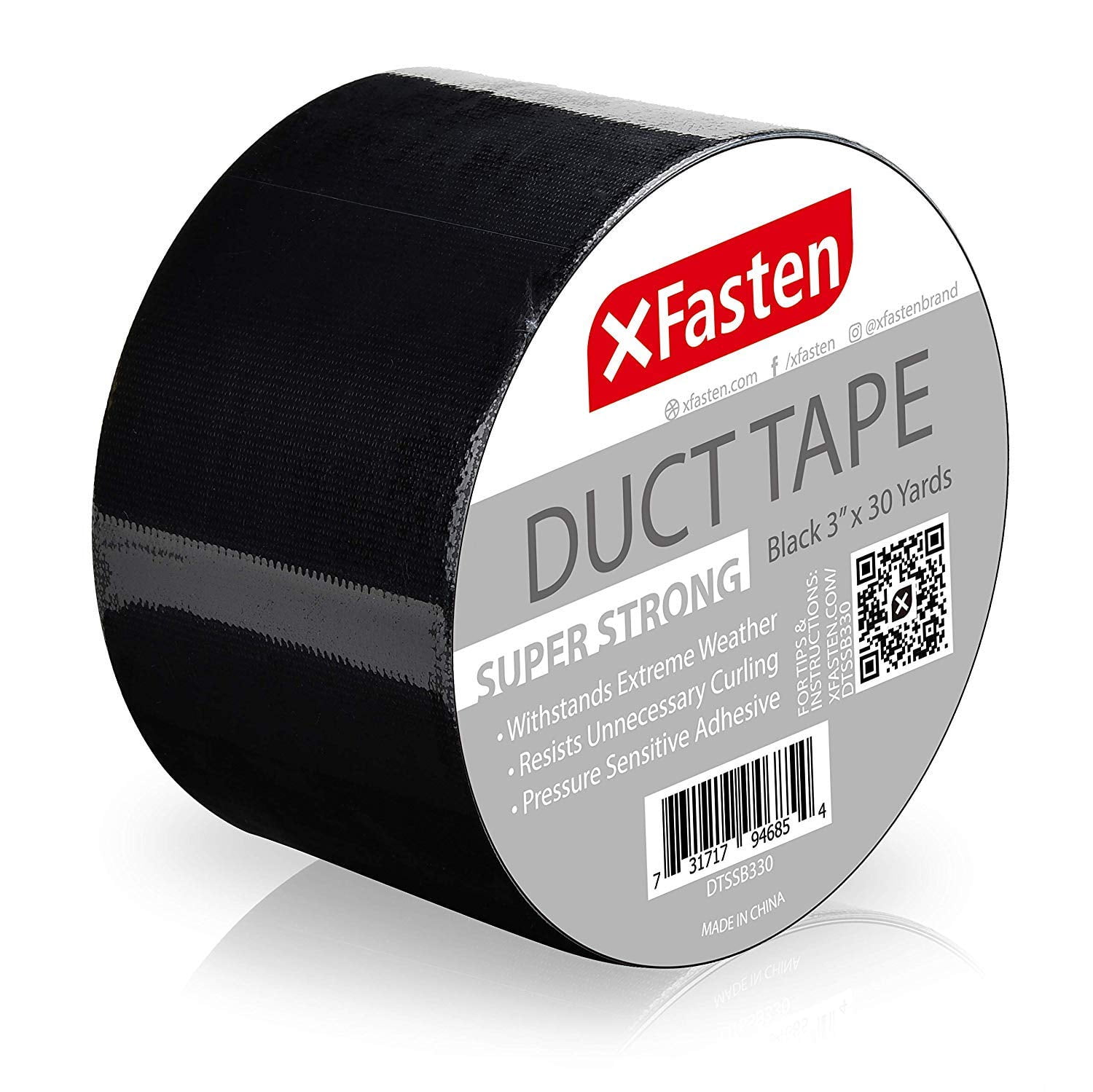 XFasten Super Strength Duct Tape, Black, 3" x 30 Yards, Indoor and
