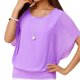thumbnail image 2 of Blusa holgada informal de manga corta con manga de murciélago y gasa para mujer, 2 of 5