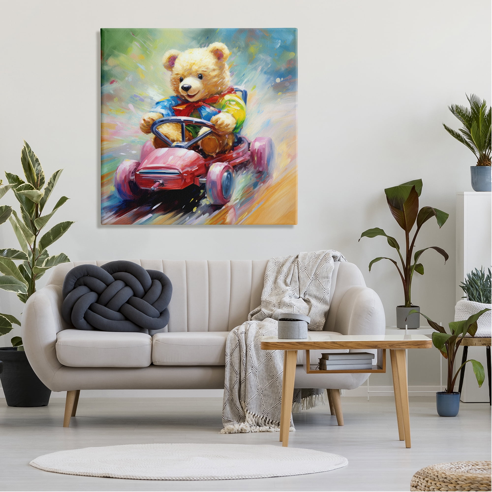 Stupell Industries Teddy Bear on Go Kart Animals & Insects Painting Gallery Wrapped Canvas Art Print Wall Art, 36 x 36