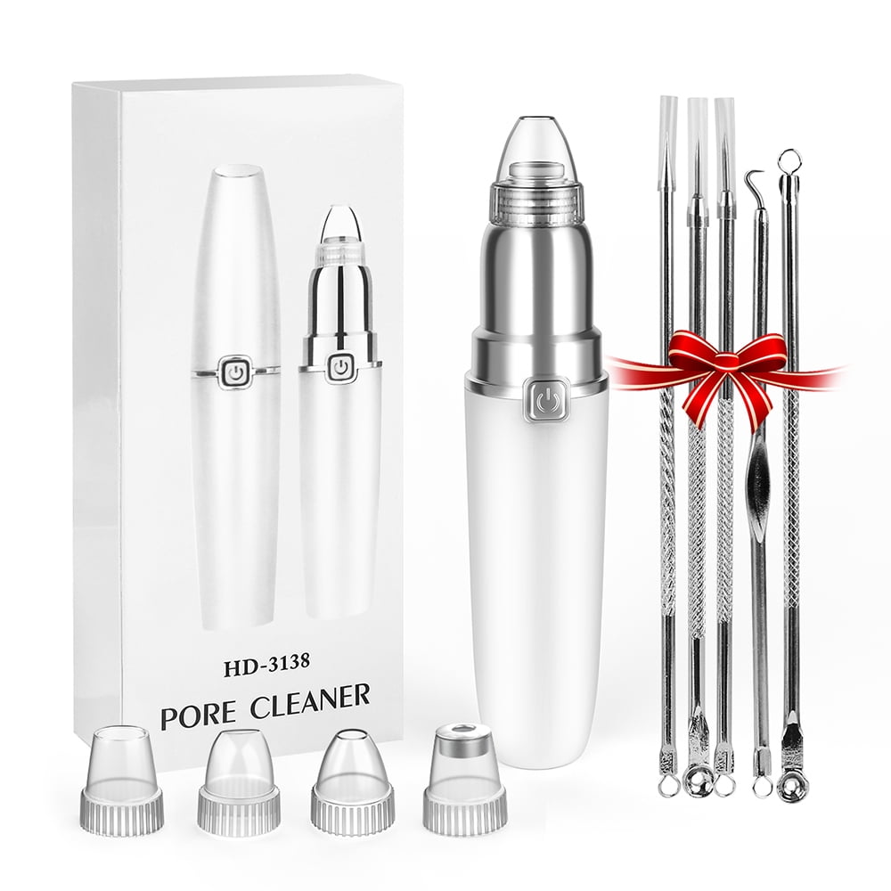 Blackhead Remover Vacuum 3 Suction Level Electric Pore Cleanser with 4 Replacement Suction Head & 5pcs Pimple Comedone Extractor Tool Acne Remover Kit Beauty Device for Home & Salon Use