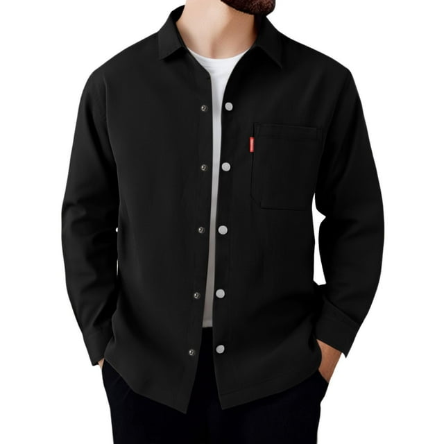 Button Down Shirts for Men Round Neck Solid Color Long Sleeve White Going Out Fall Tops size XXXL