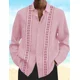 thumbnail image 1 of Camisa de cuello abotonado con estampado 3D de parches de color sólido de verano para hombre, ropa de playa hawaiana de moda para ocio, manga larga, 1 of 6
