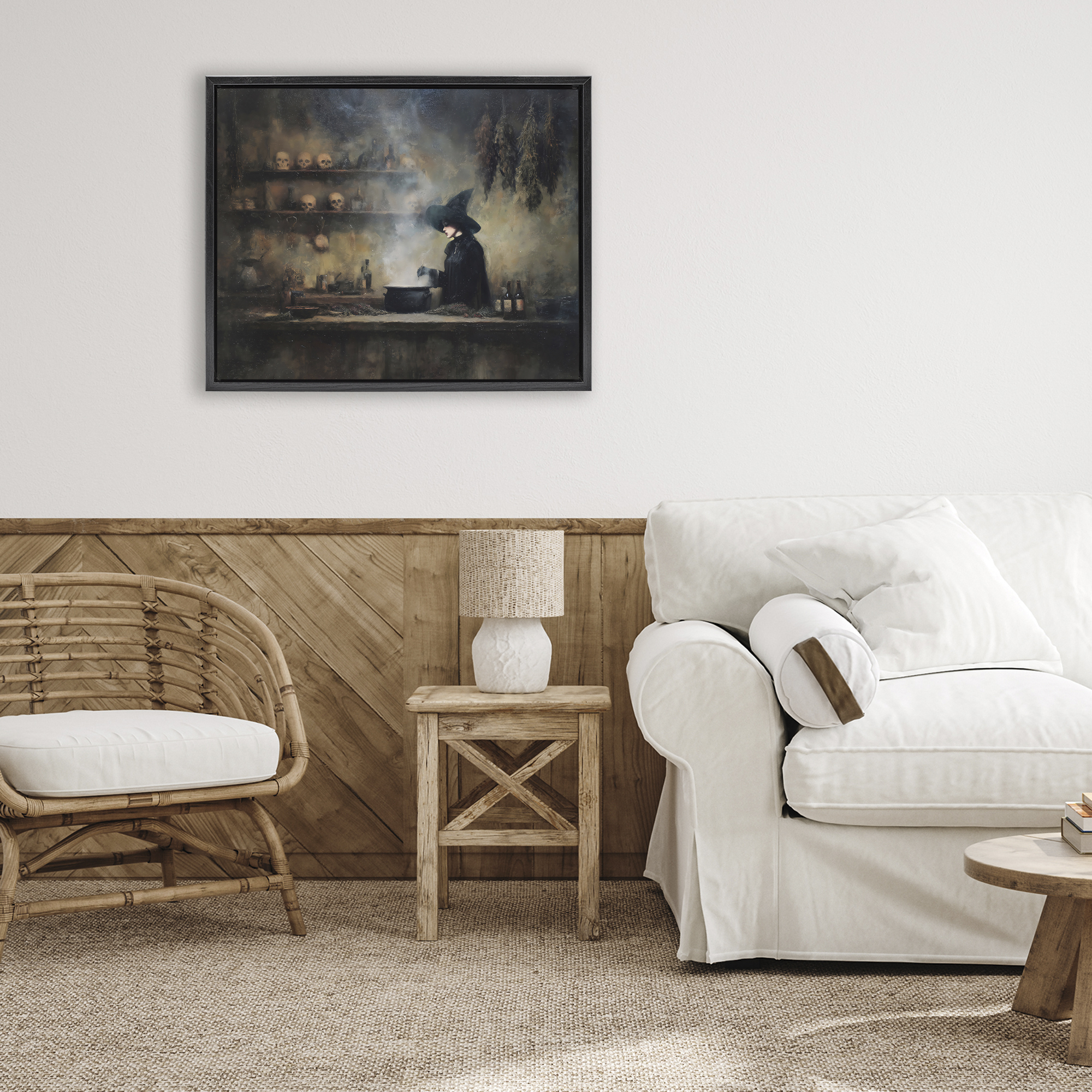 Witch's Cauldron Brew Black Framed Floater Canvas Wall Art, design by Arlington Prints