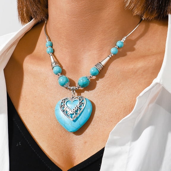 YYKihy Women Personalise Turquoise Boho Necklace Memorial Pendant Jewelry Gift