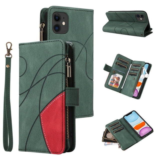 Compatible with iPhone 11 Wallet Case with Card Slots PU Leather Zipper Flip Folio Cover
