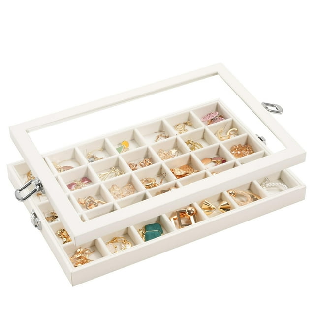 Bandeja Organizadora de Joyas con Tapa, 18 Ganchos de Joyero para Collares Clogantes Exhibidor Joyería Alhajero Jewelry box Terciopelo Caja Almacenaje para Cajón