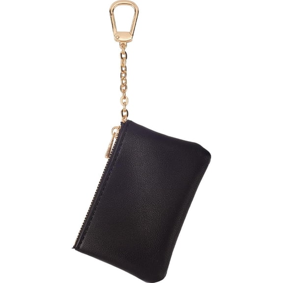 Mini Leather Coin Purse Black 182mm Small Wallet Pouch with Keychain for Women Men Cash Card Holder Black