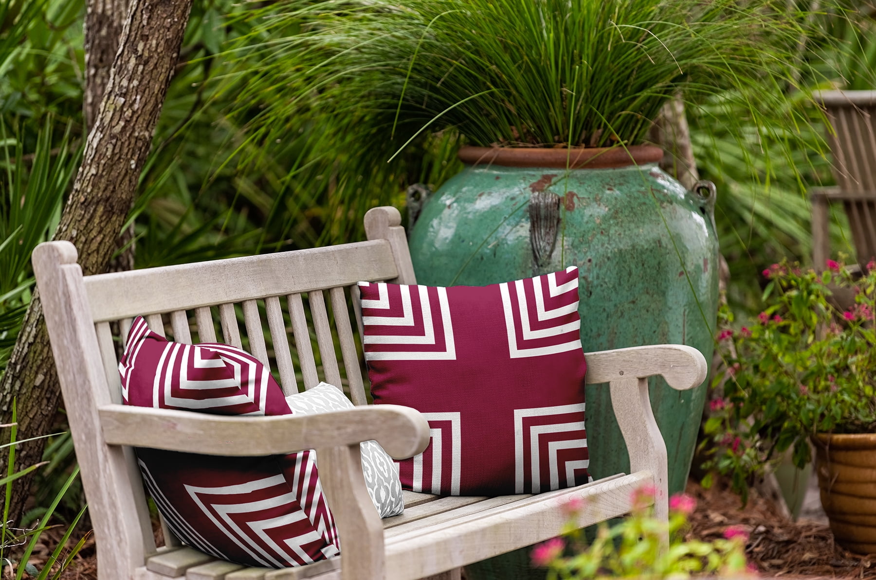 20" x 20" Simply Daisy Corner Stripes Indoor/Outdoor Pillow, Maroon Red Qty 1