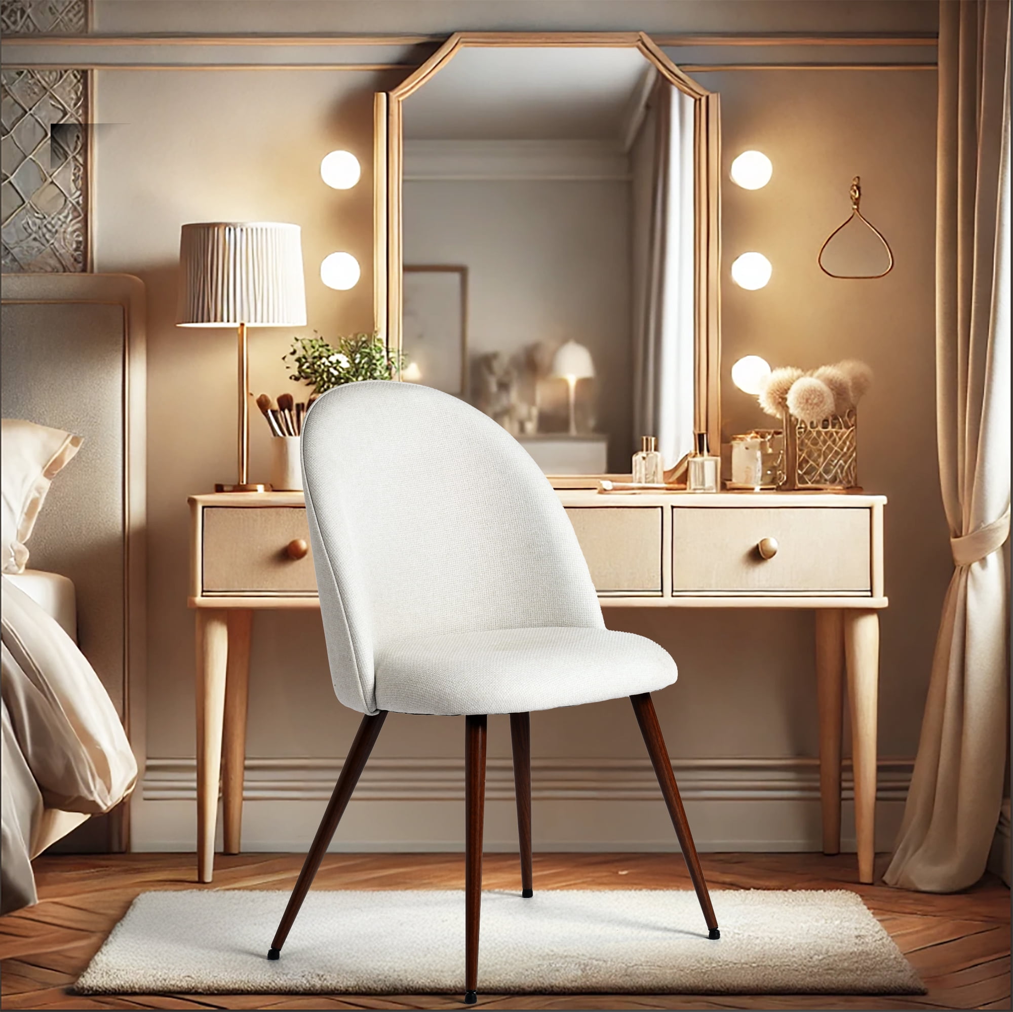 Ensemble de 2 fauteuils d'appoint Homy Casa avec dossier haut et rond, sans accoudoirs, tissu beige