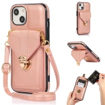 Allytech Crossbody Wallet Case for iPhone 13 Mini 5.4" 2021, PU Leather Handbag Purse Bracket Kickstand Card Pocket Adjustable Detachable Necklace Lanyard Buckle Protective Cover for Women, Rosegold