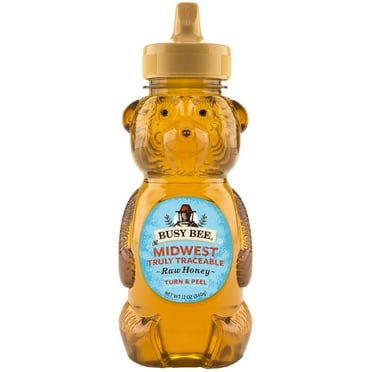 Busy Bee Raw Honey, 100% Traceable Midwest Honey, 12 oz, Plastic Squeeze Bear