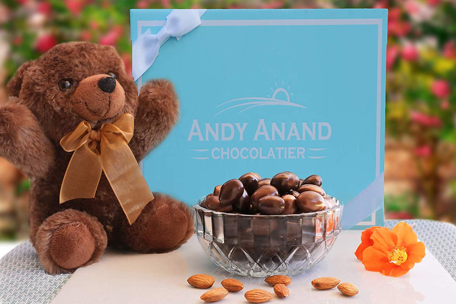 teddy bear and chocolate gift basket